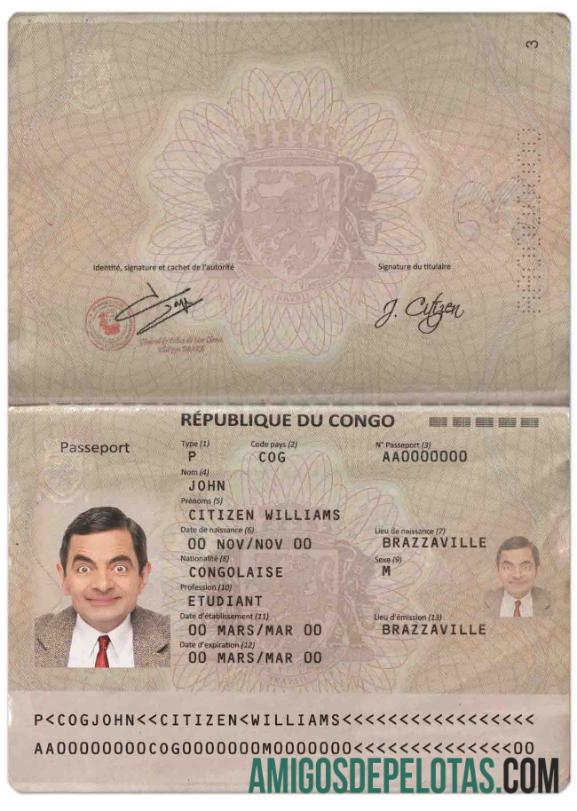 Passaporte do Congo (presente em 2014) exemplo real